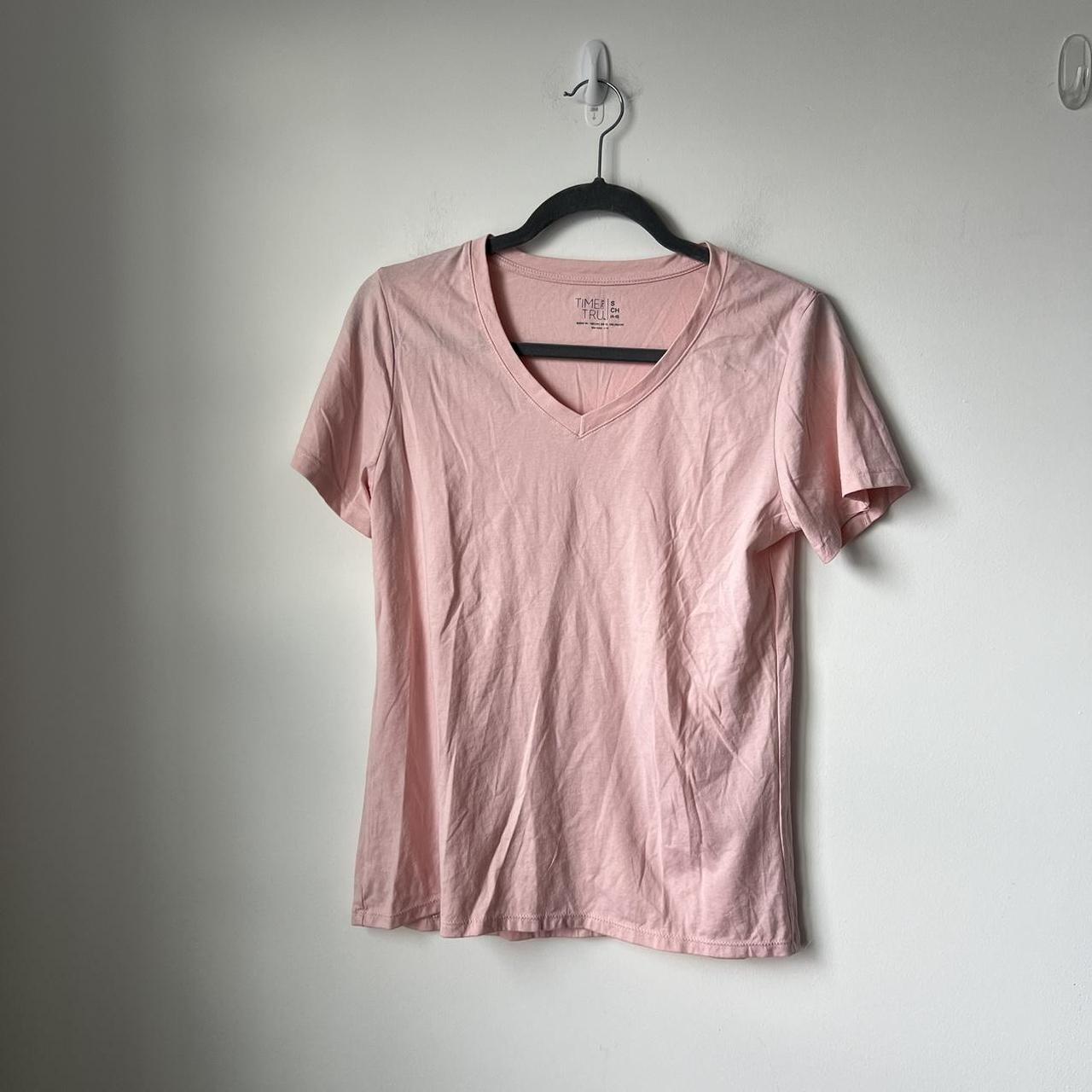 Time & Tru pink short sleeve shirt V-Neck style... - Depop