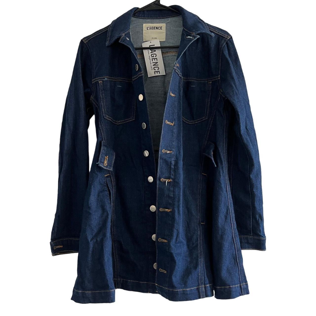 L'Agence Small Long Denim Jacket Peplum Style Hem... - Depop