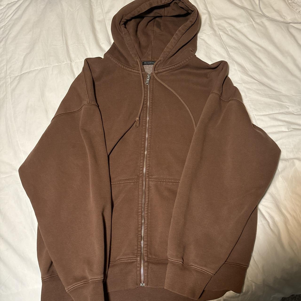 Brandy Melville brown oversized christy hoodie Msg... Depop