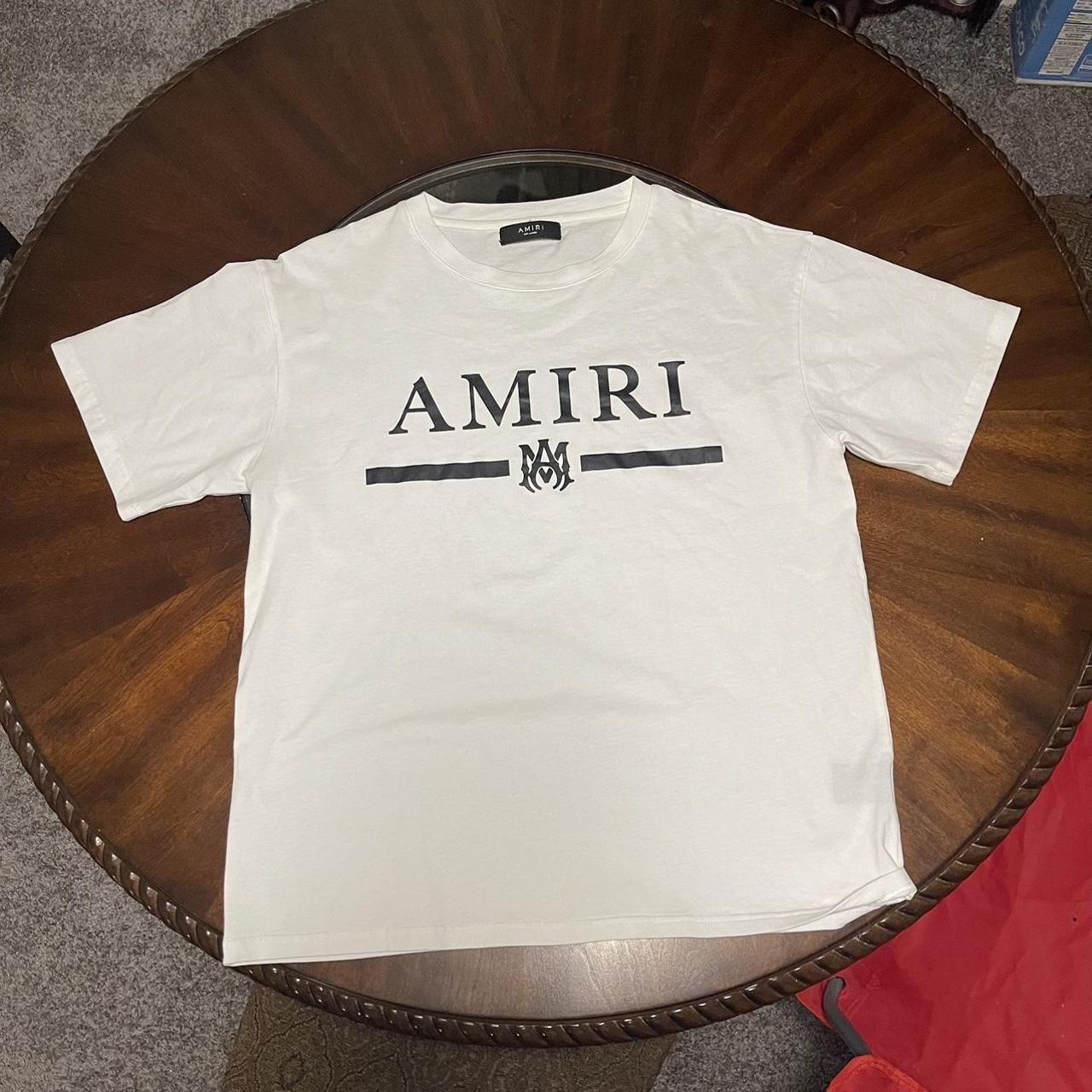 Amiri Men's White and Black T-shirt | Depop