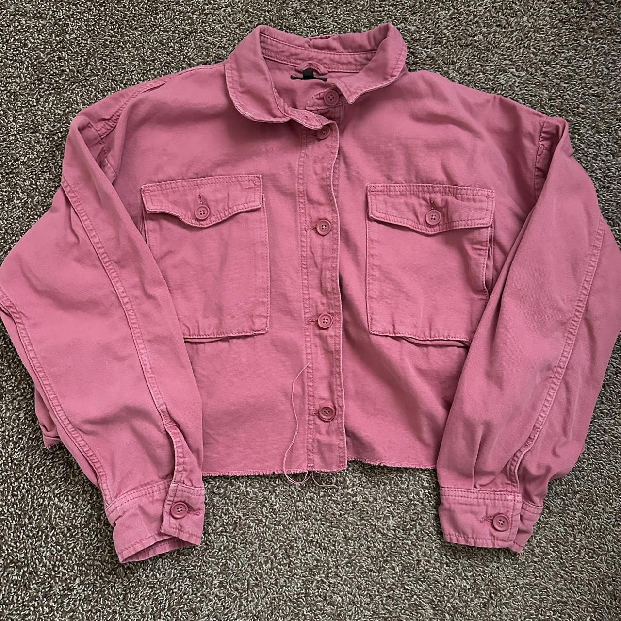 Pink Jean Jacket *cropped look M/L fit #distressed... - Depop