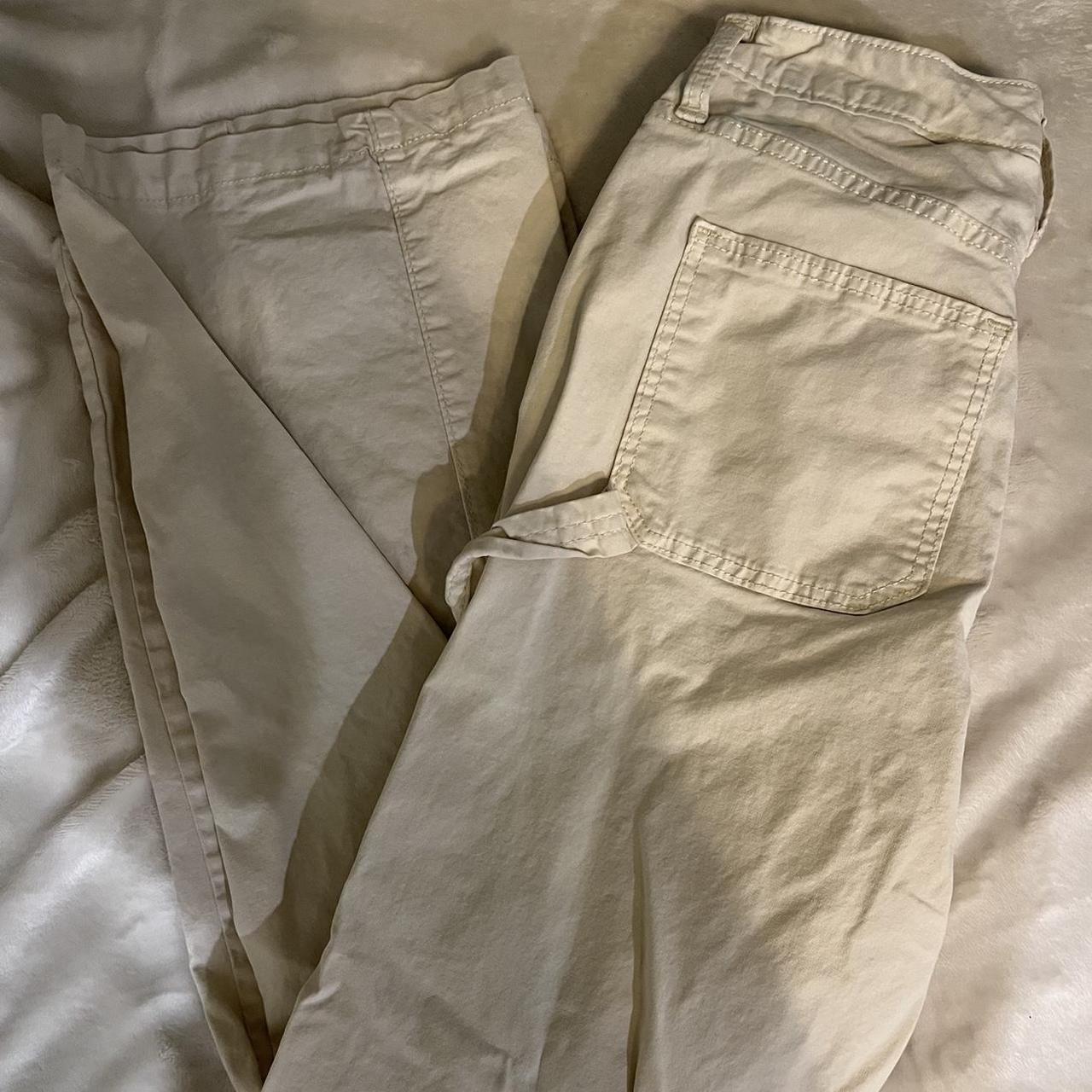 cream cargo pant size 2 slight blue stain shown in... - Depop