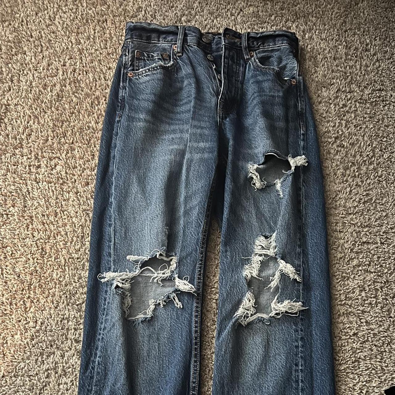 Baggy ripped blue jeans Size 00 Barely worn great... - Depop