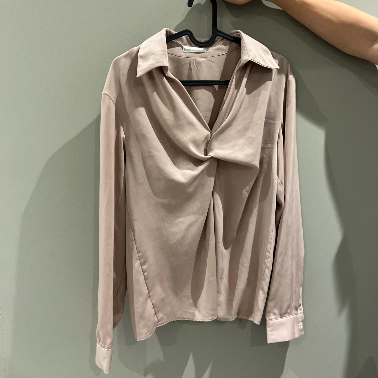 Pale pink satin knotted shirt 👚 Super comfy satin v... - Depop