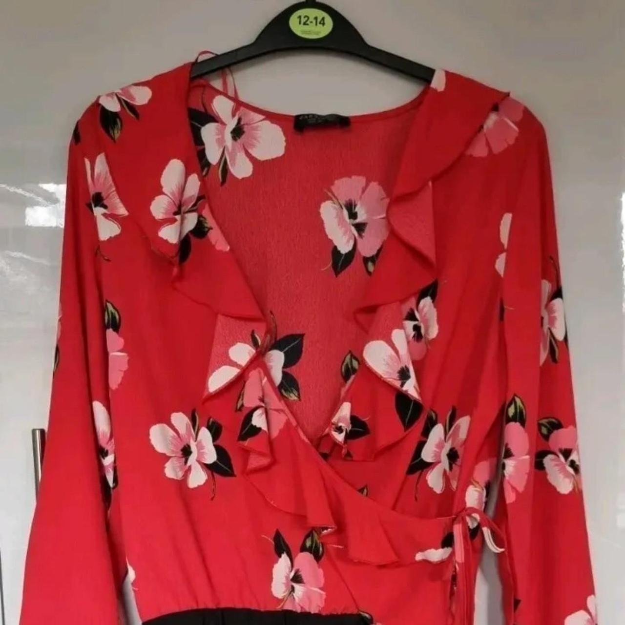 ZARA Long Sleeve Floral Print Bodysuit Size Small