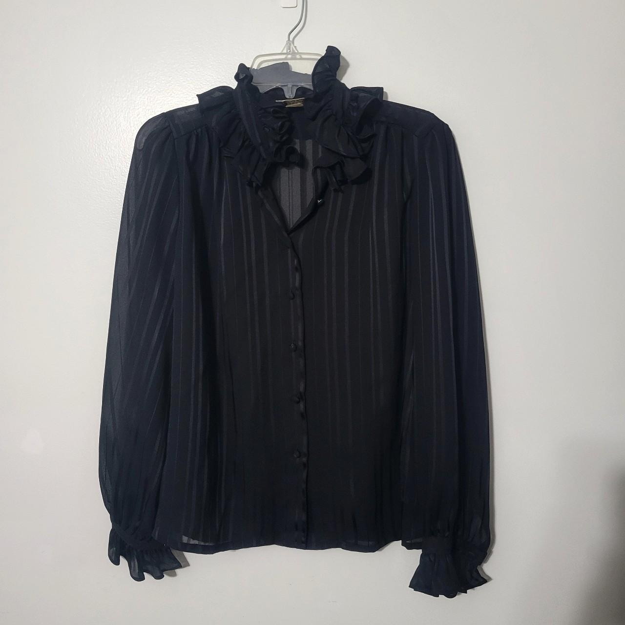 Sz. 12 Blouse | Black | See Thru | Ruffled | 90's |... - Depop