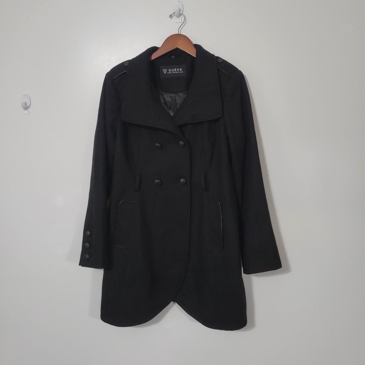 LARGE Pea Coat | Black | by GUESS | Y2K * Sleeves... - Depop