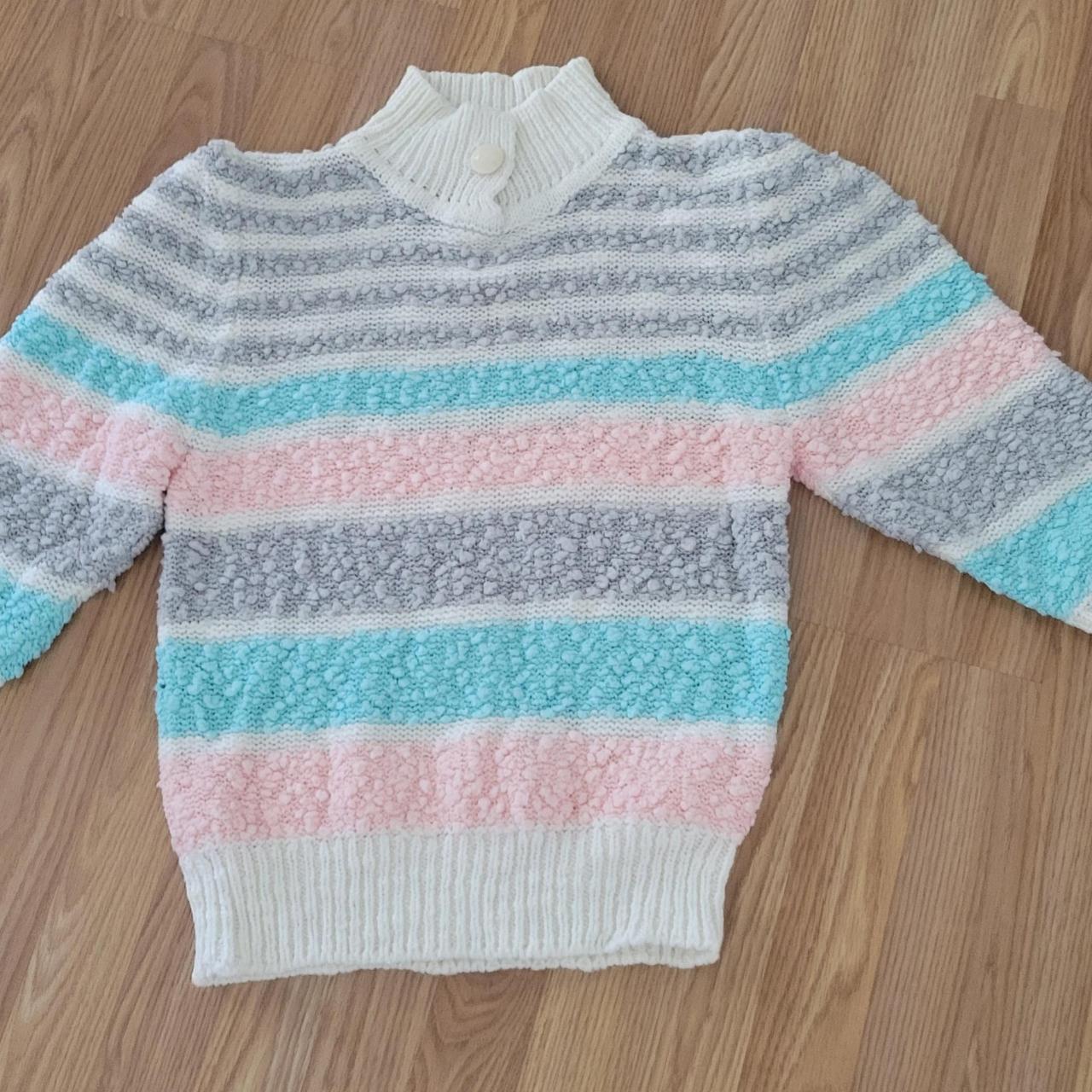 Vintage Sweater | Popcorn Knit | Mock Neck | Pastel... - Depop