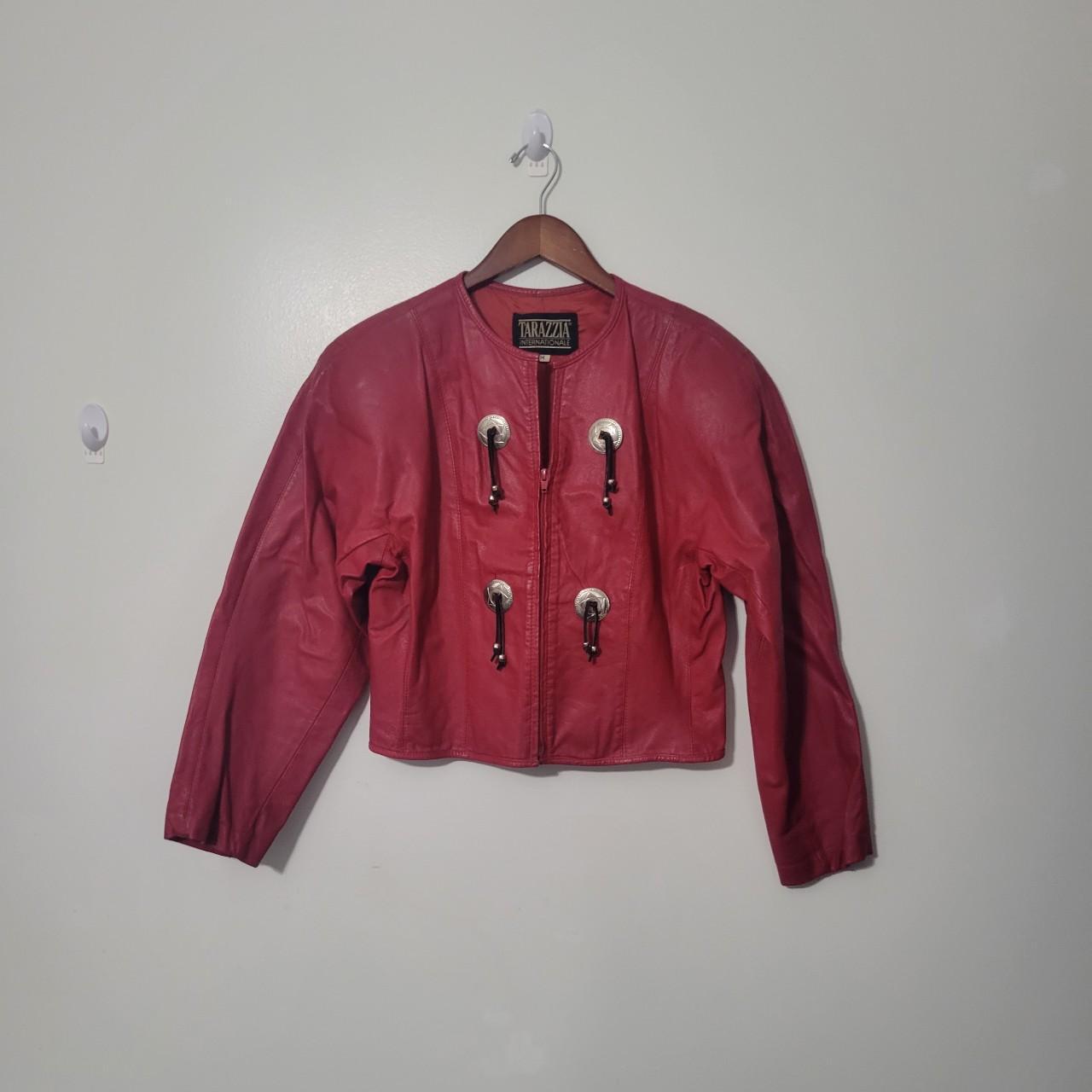 MEDIUM Vintage TARAZZIA Red Leather Western Jacket... - Depop