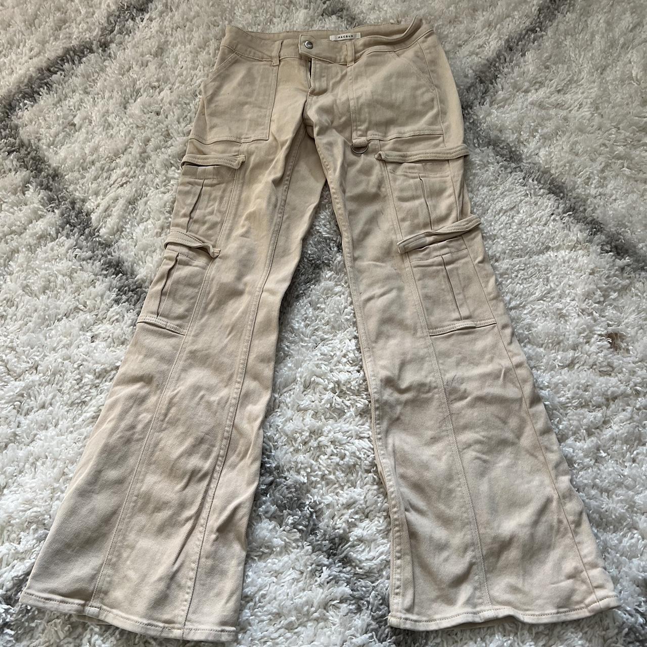 cream colored cargo pants ☆low rise ☆boot cut minor... Depop