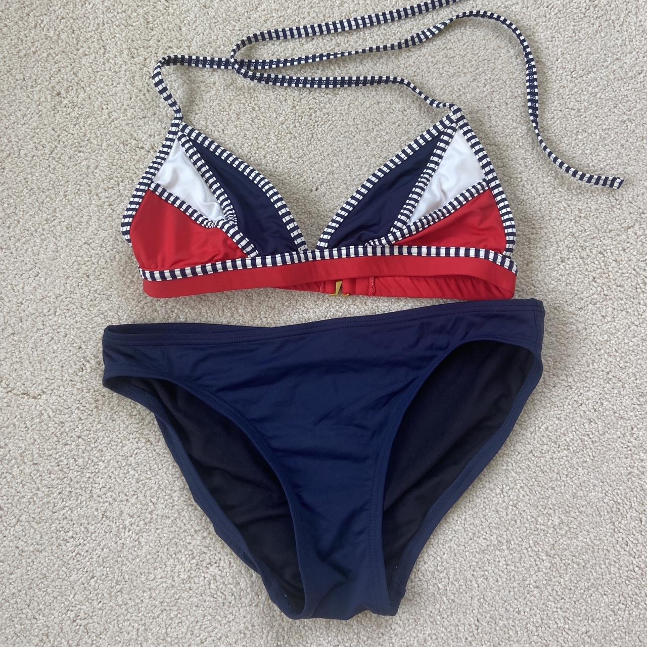Tommy Hilfiger Women's Red and Navy Bikinisandtankinisets Depop