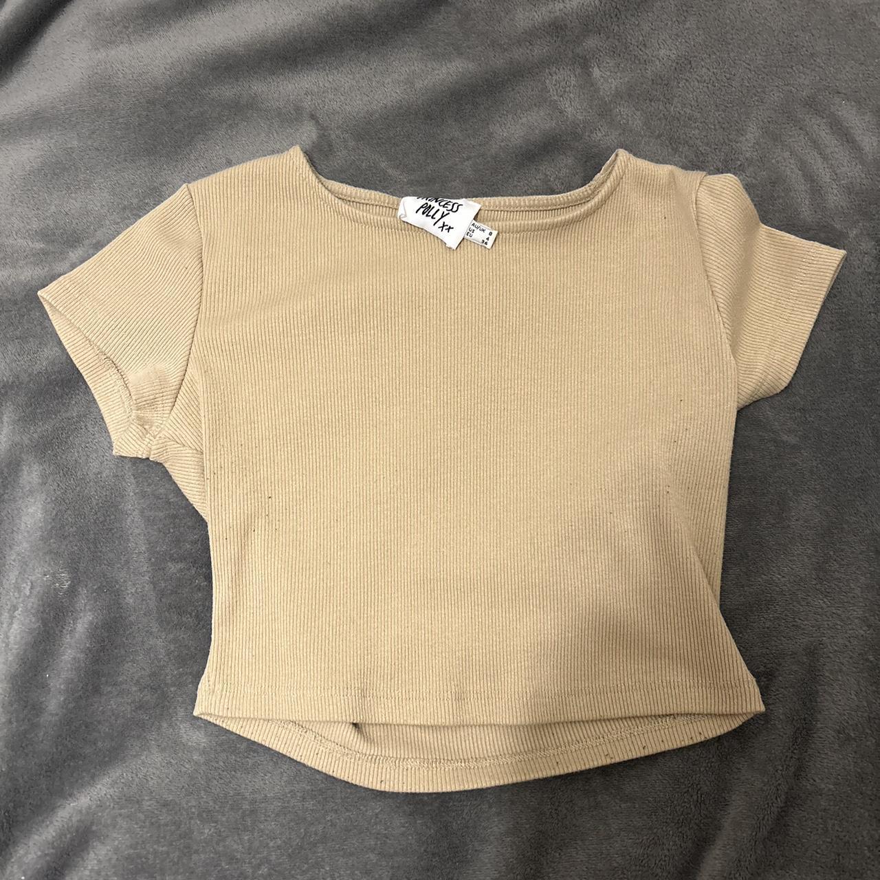 Princess Polly Women's Tan and Cream T-shirt | Depop