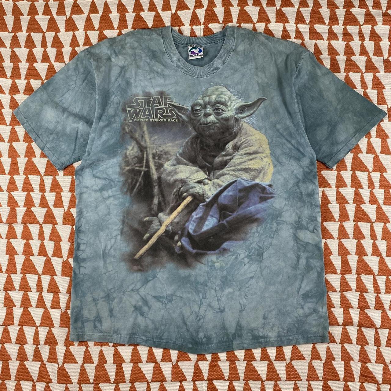 Vintage Star Wars Yoda Liquid Blue T Shirt Amazing... - Depop