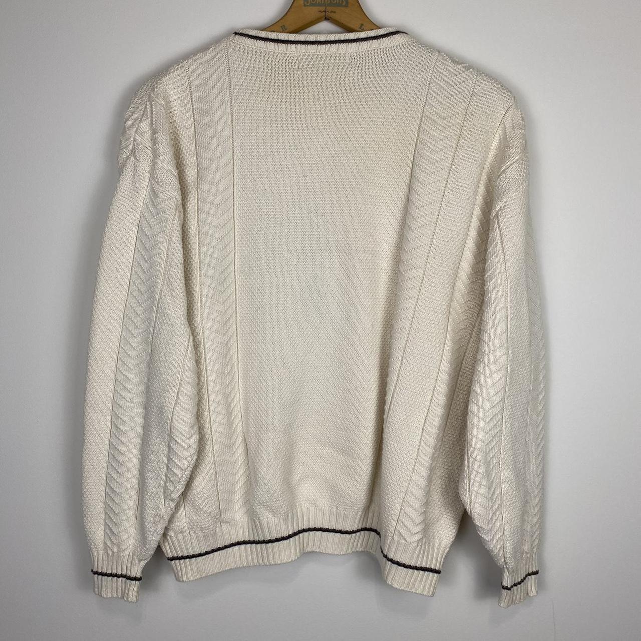 American Vintage Men's Cream and Navy Jumper | Depop