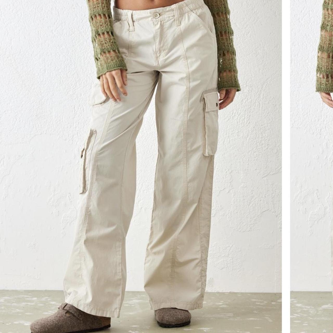 Urban Outfitters Cream Y2K Multi-Pocket Cargo Pants, - Depop