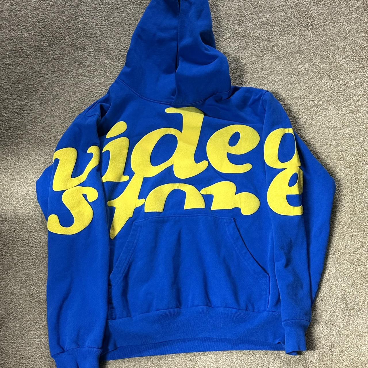 Videostore blue and yellow hoodie size S hoodie is... Depop
