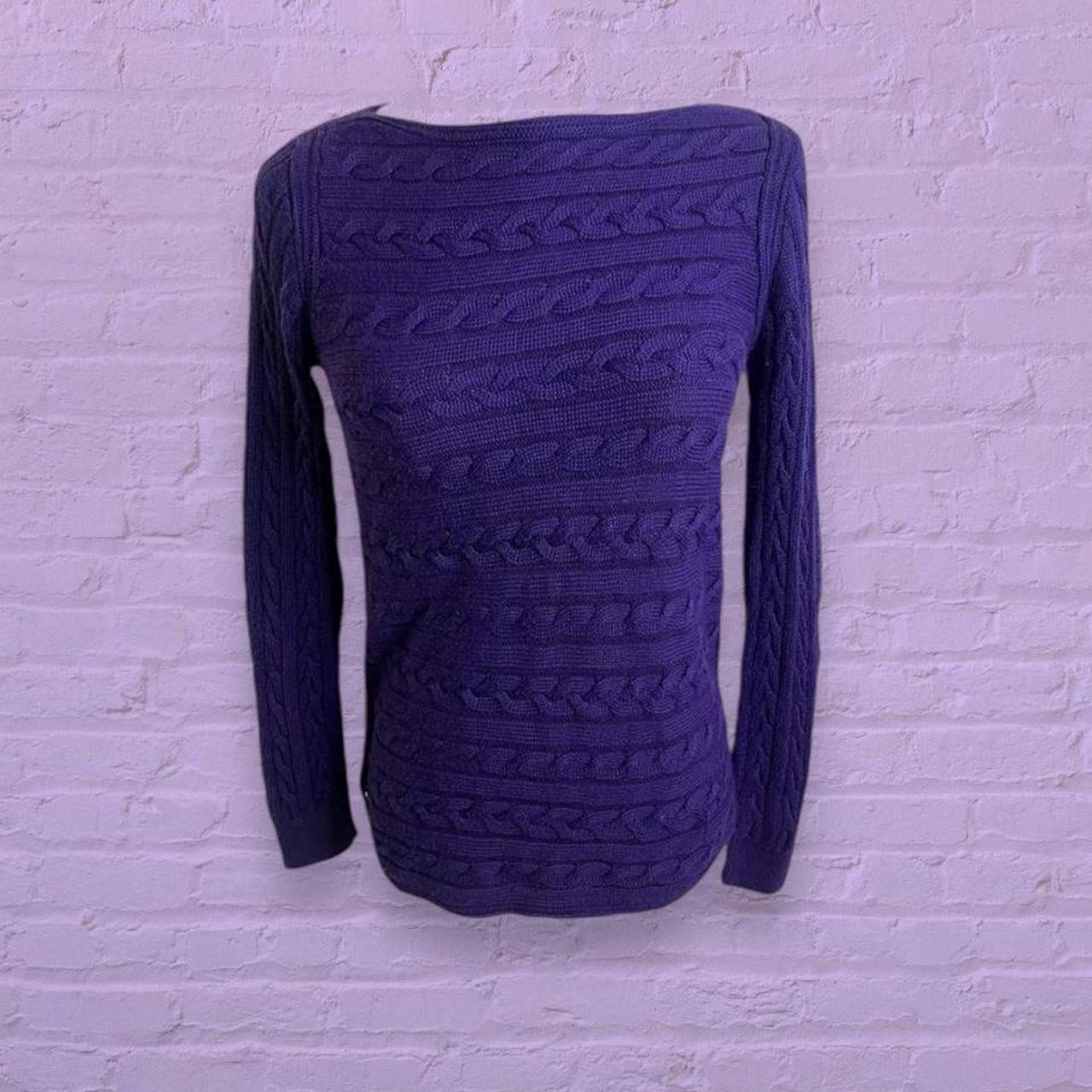 Purple cable knit sweater with a crew neck and long Depop