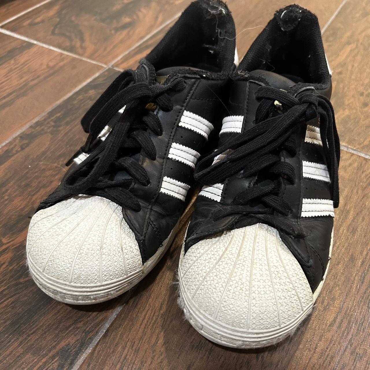 adidas black and white superstars size 7 women's... - Depop