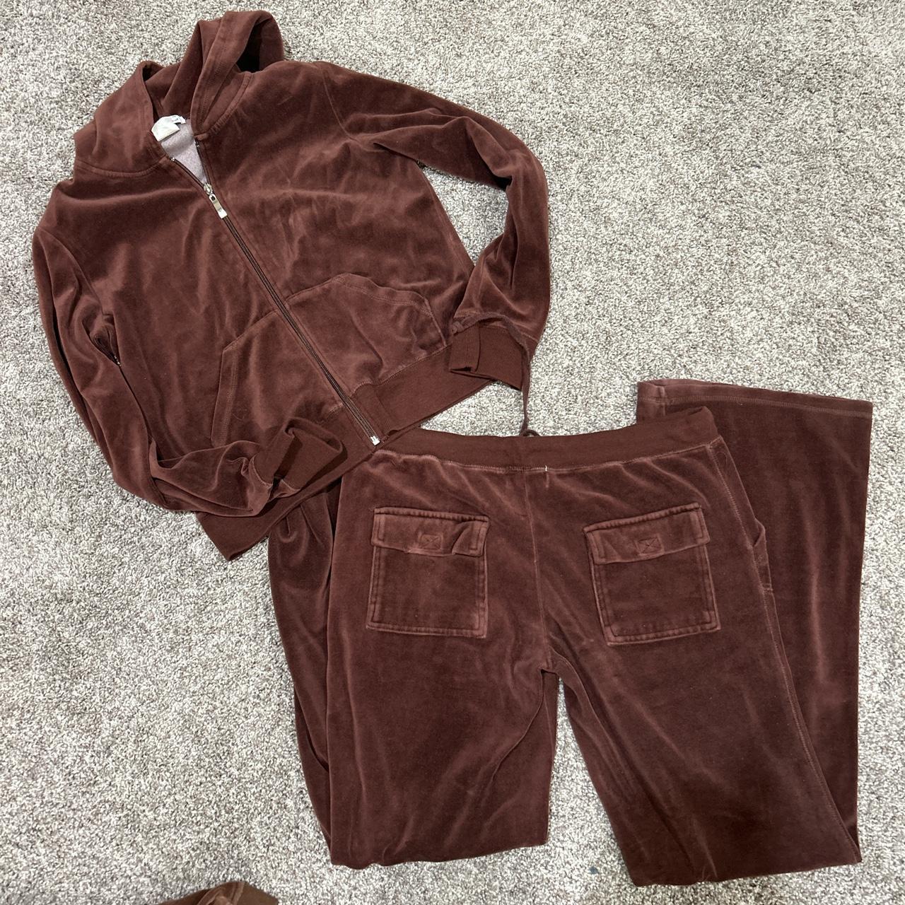 Brown velour Tracksuit with back pockets No size... - Depop