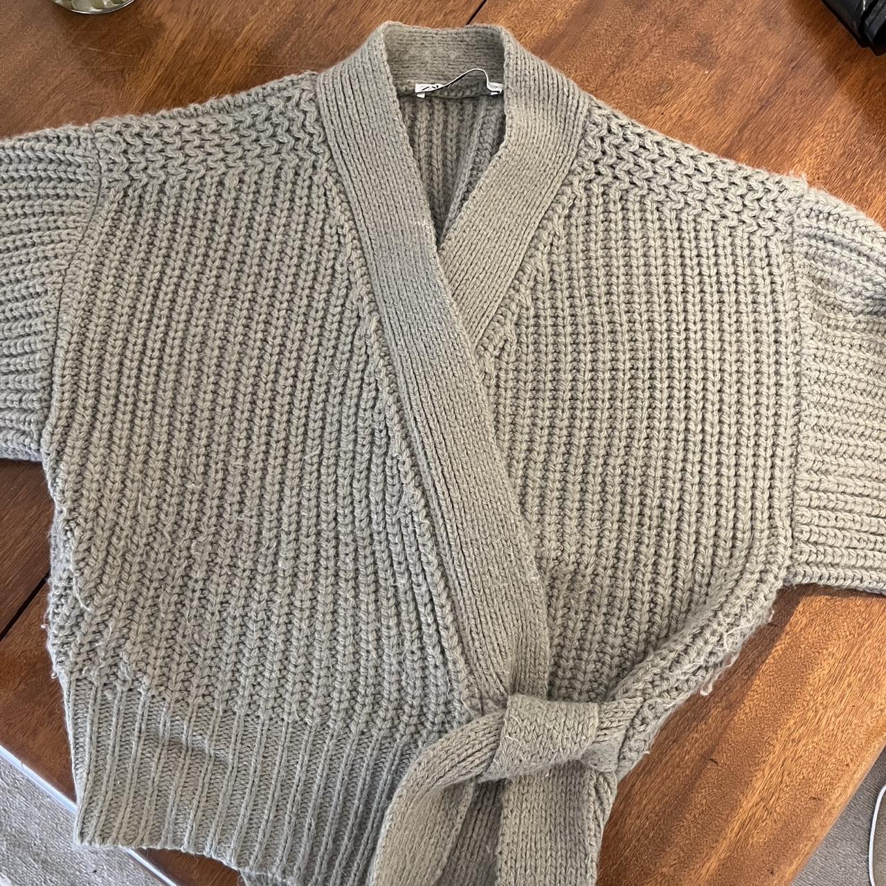 Sage green thick wrap sweater with side