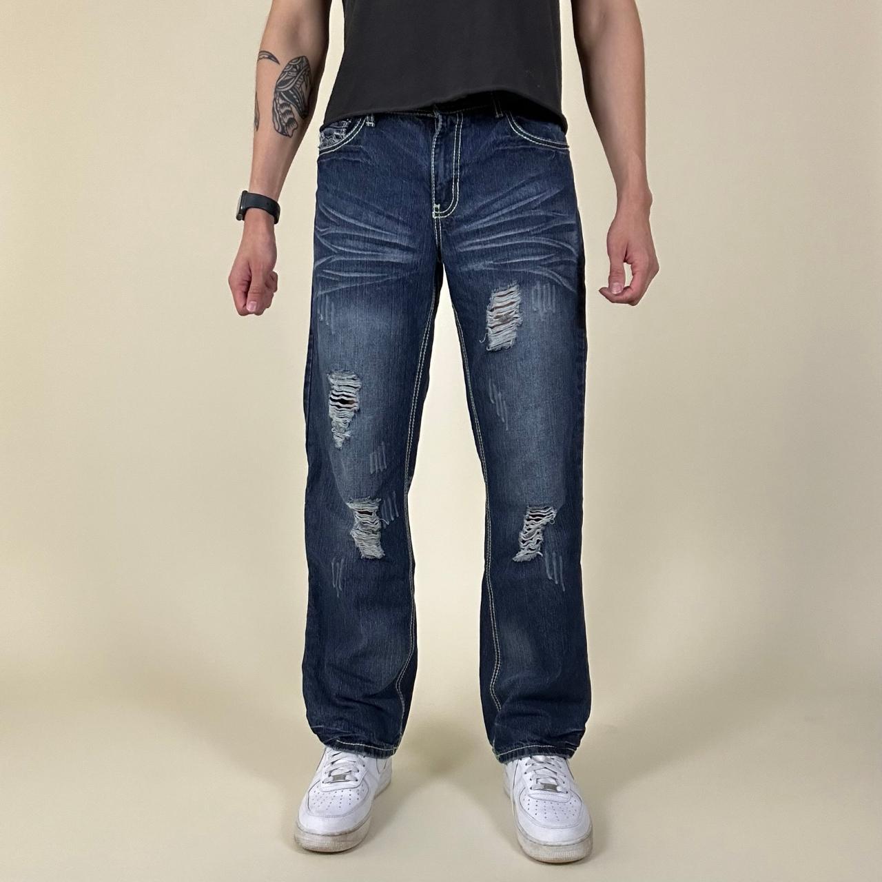 True Religion Men's Blue and Navy Jeans | Depop