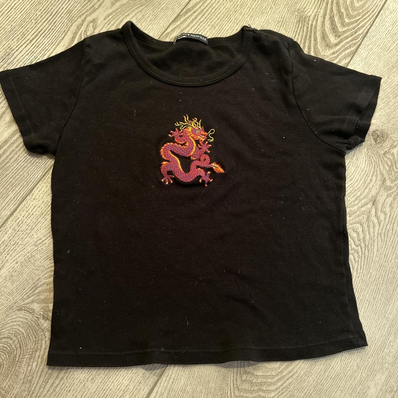 - Brandy Melville black embroidered dragon baby... - Depop