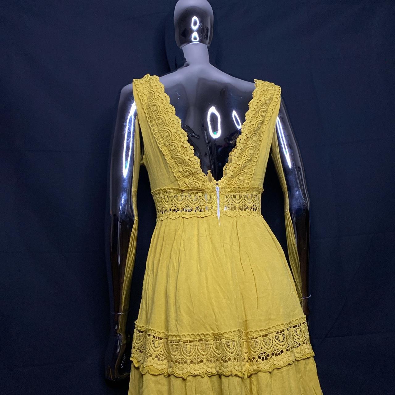 Forever 21 Embroidered Maxi Dress Mustard V neck Depop