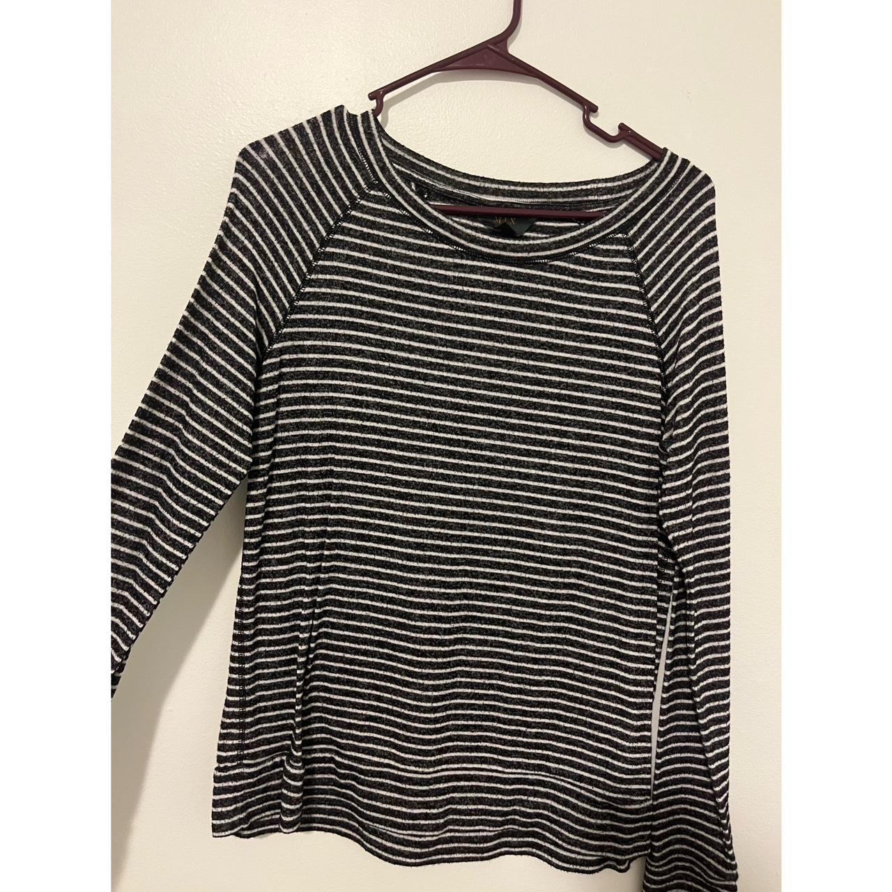 dark grey and white striped long sleeve pullover... - Depop