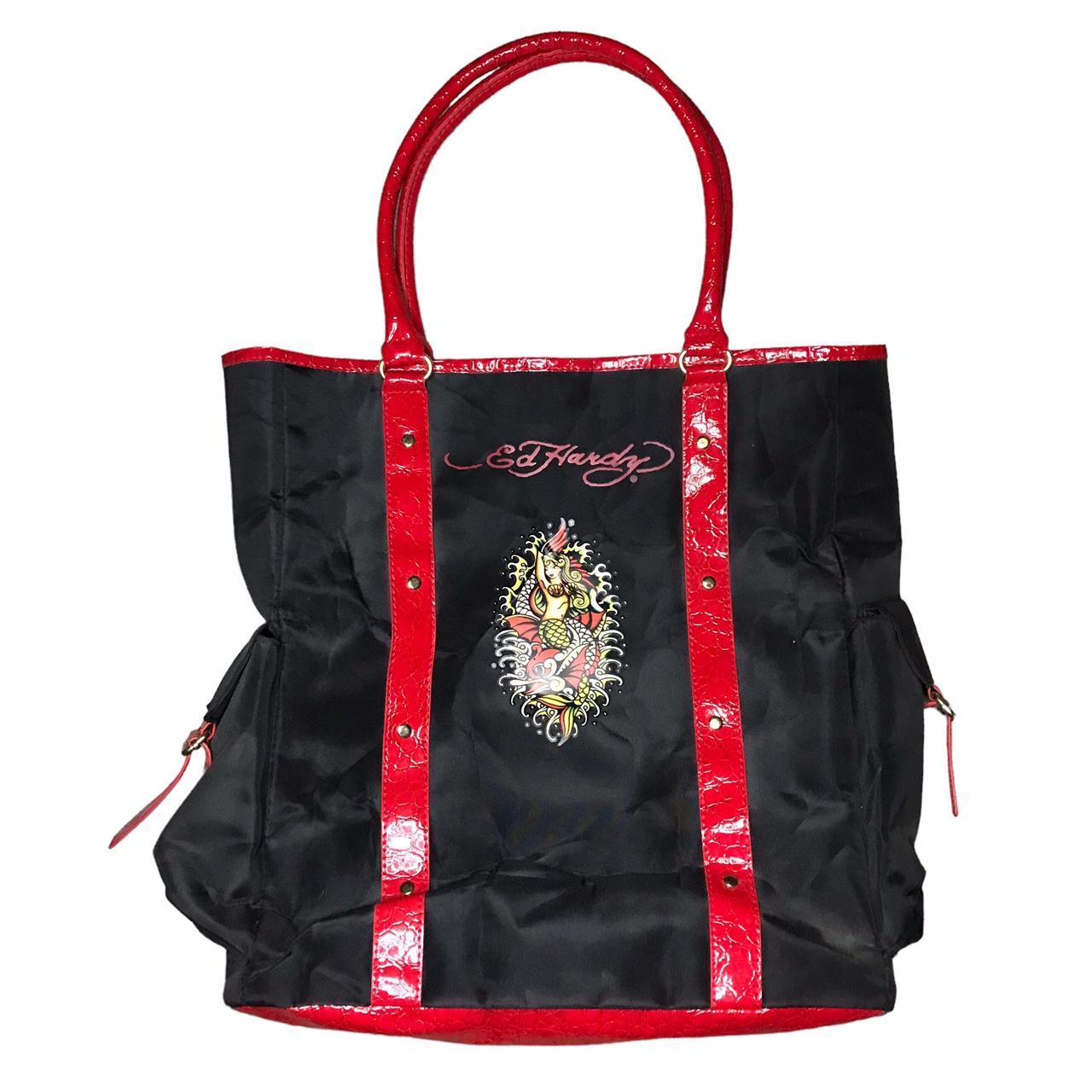 Ed Hardy Women's Black and Red Bag | Depop