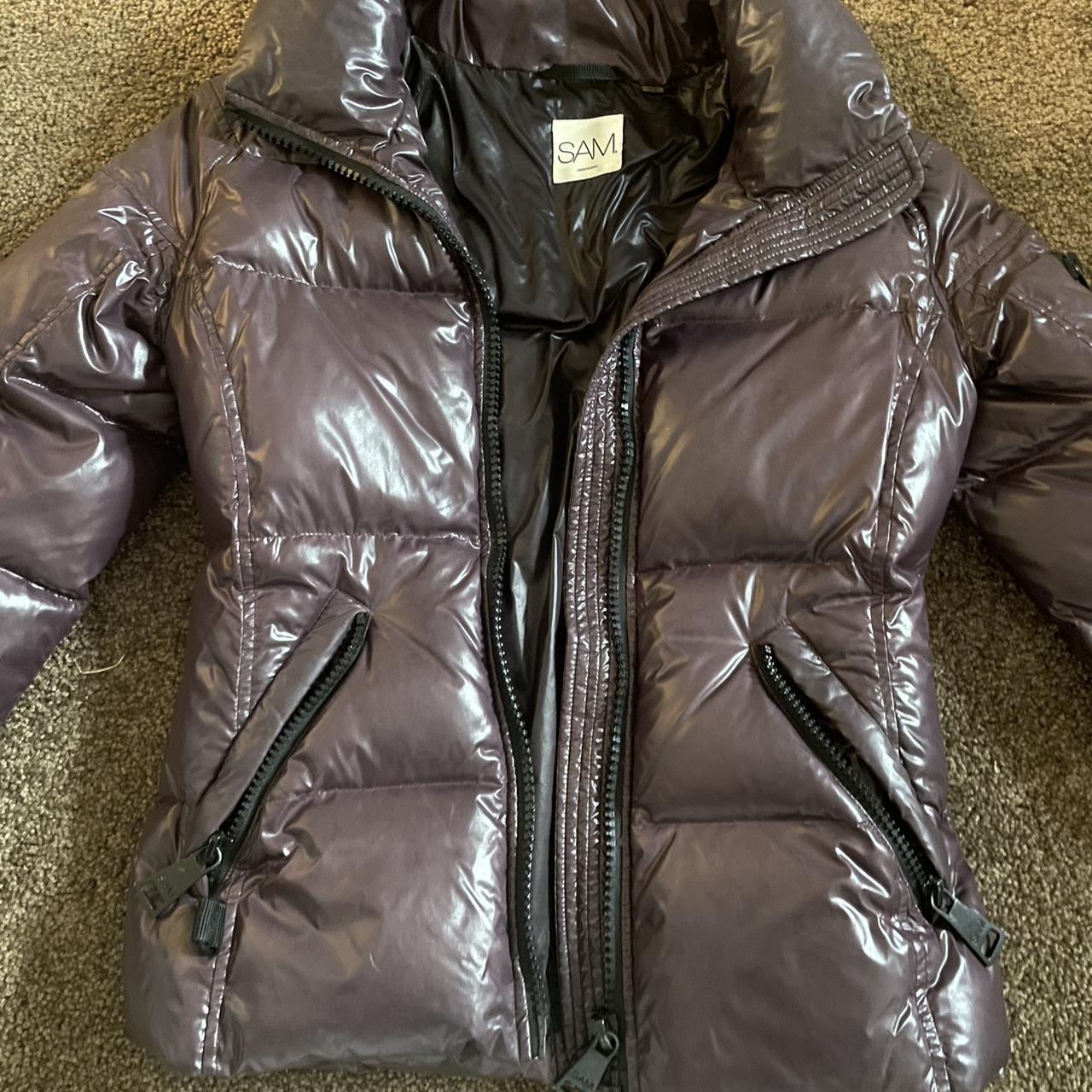 Sam. Women's Bungalow Glossy Cropped Puffer Jacket - Silver - Size XL