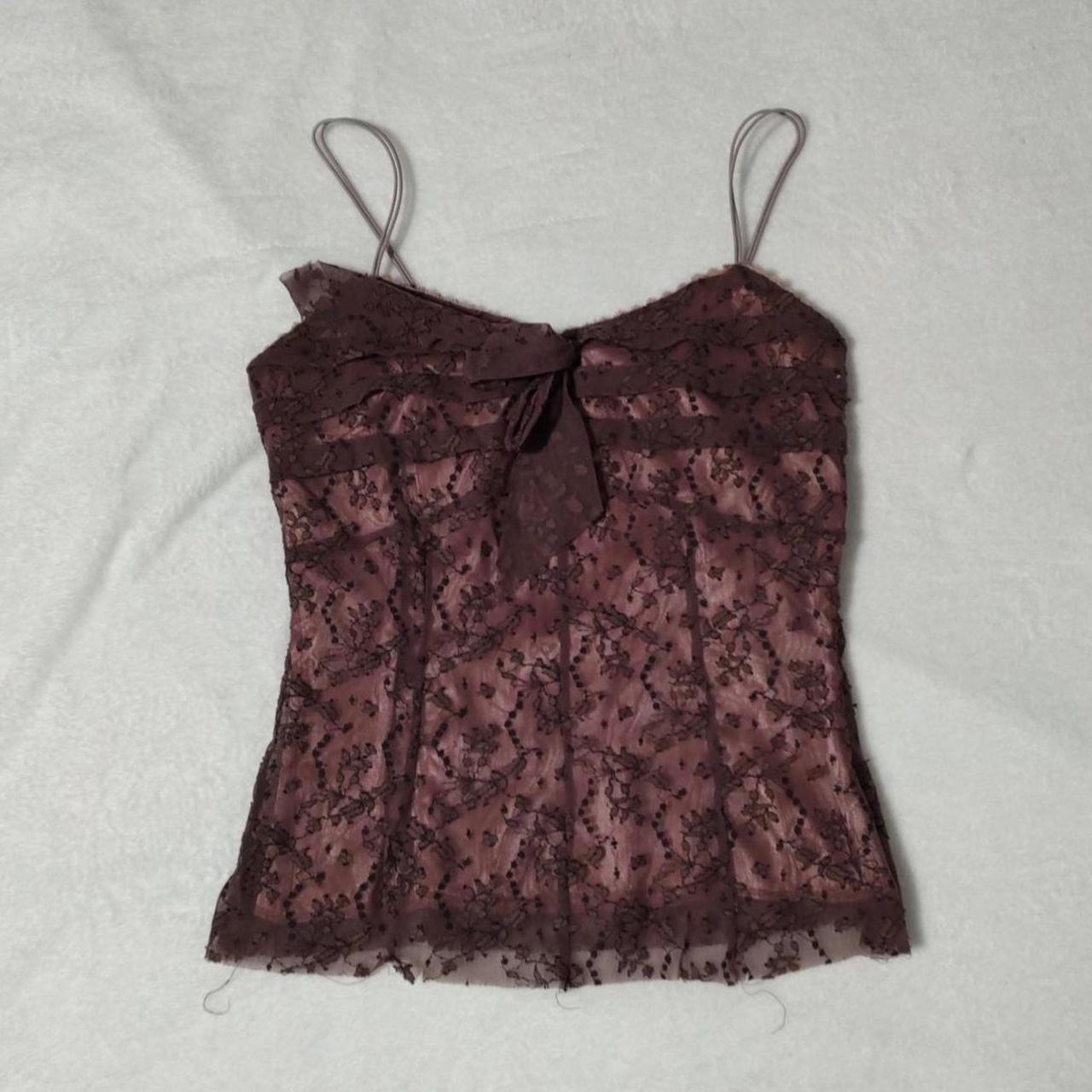 REPOP Adorable spaghetti string lace top with tie... | Depop