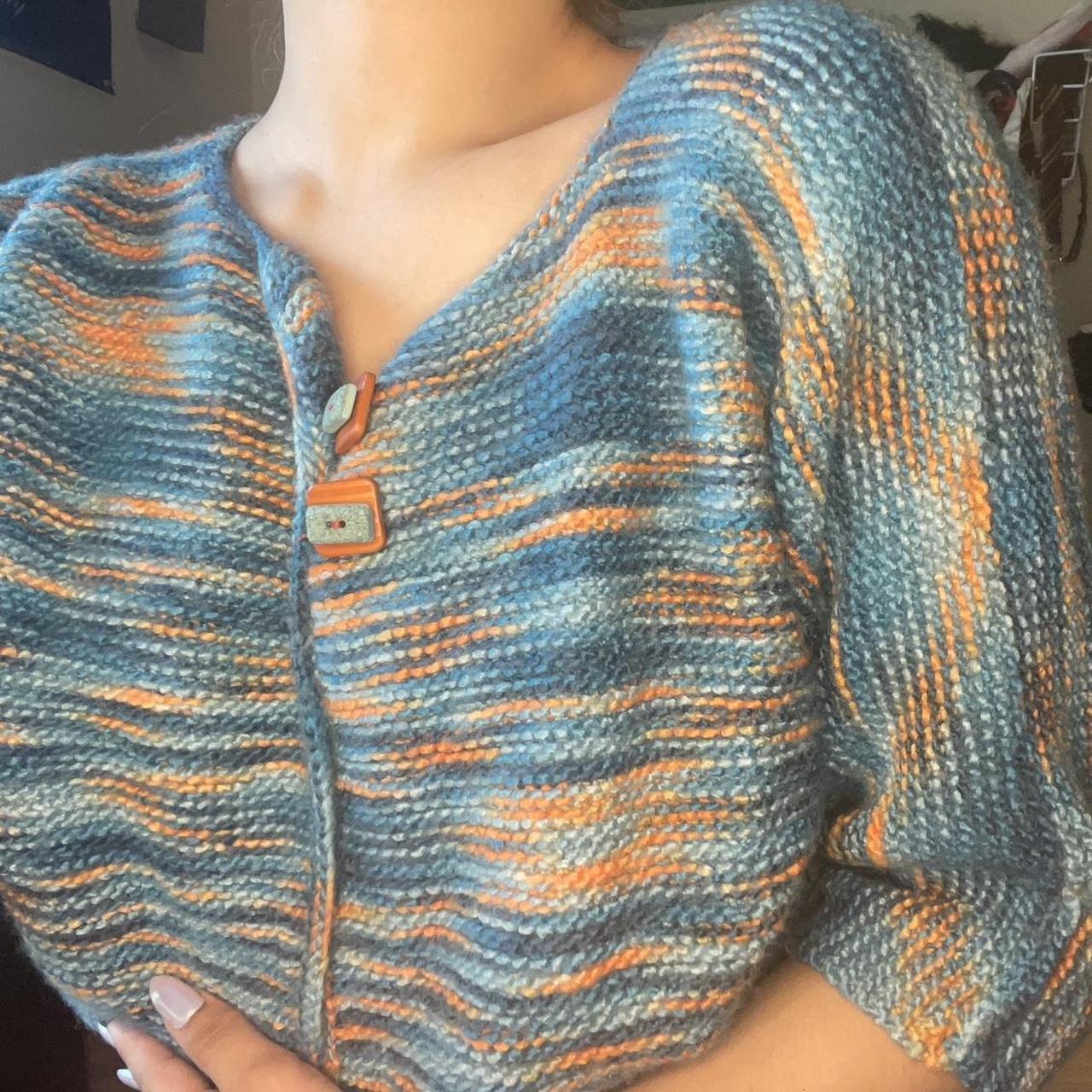 🐠 blue and orange hand made cropped cardigan 🐠,