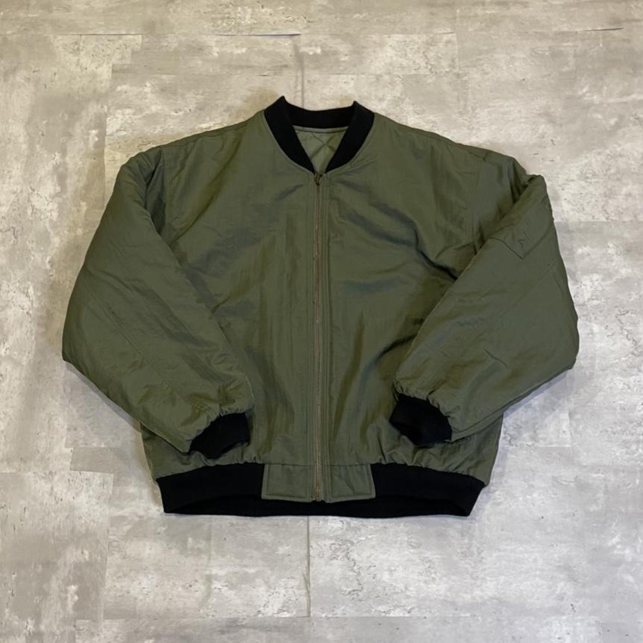 vintage military green bomber jacket size... - Depop