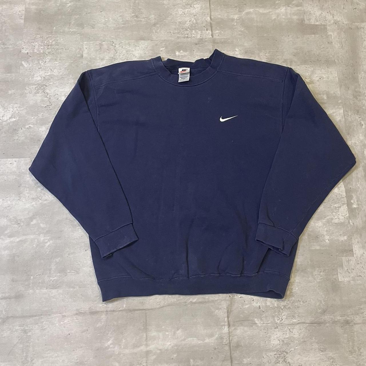 vintage navy nike corner swoosh crewneck size... - Depop