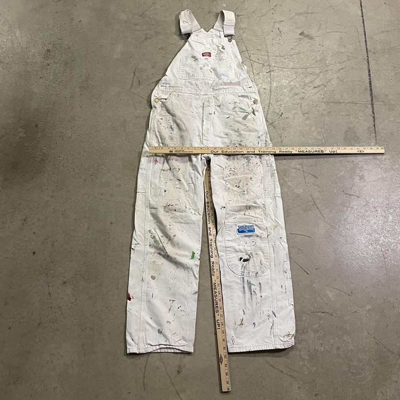 vintage paint splatter white dickies overalls size... Depop