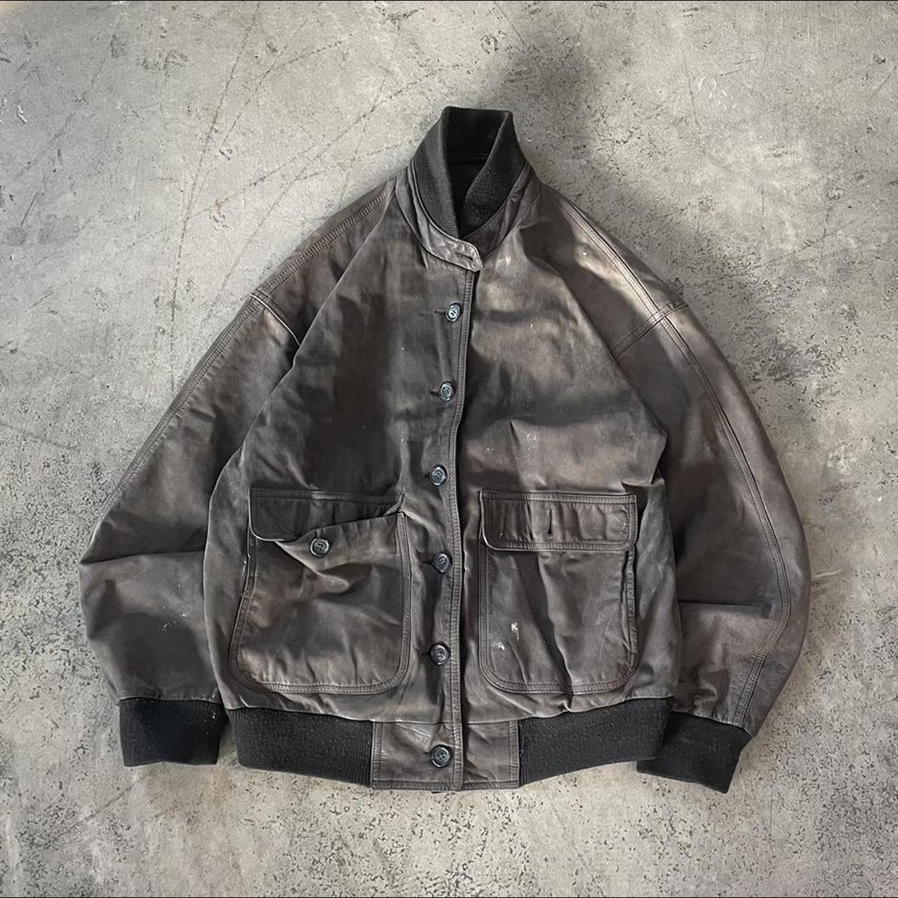 vintage brown leather type-ii jacket size medium... - Depop