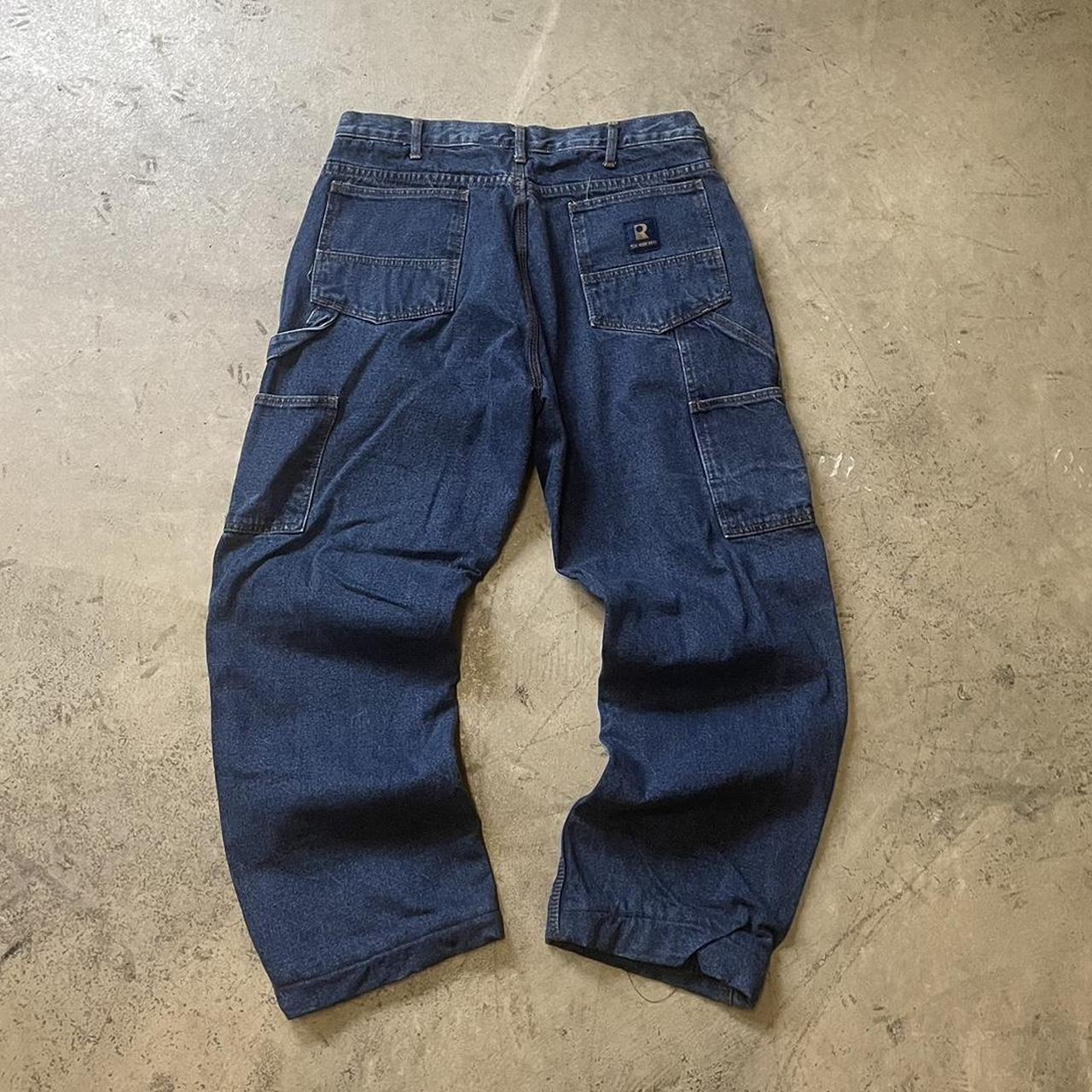 vintage flannel lined baggy carpenter jeans size... - Depop