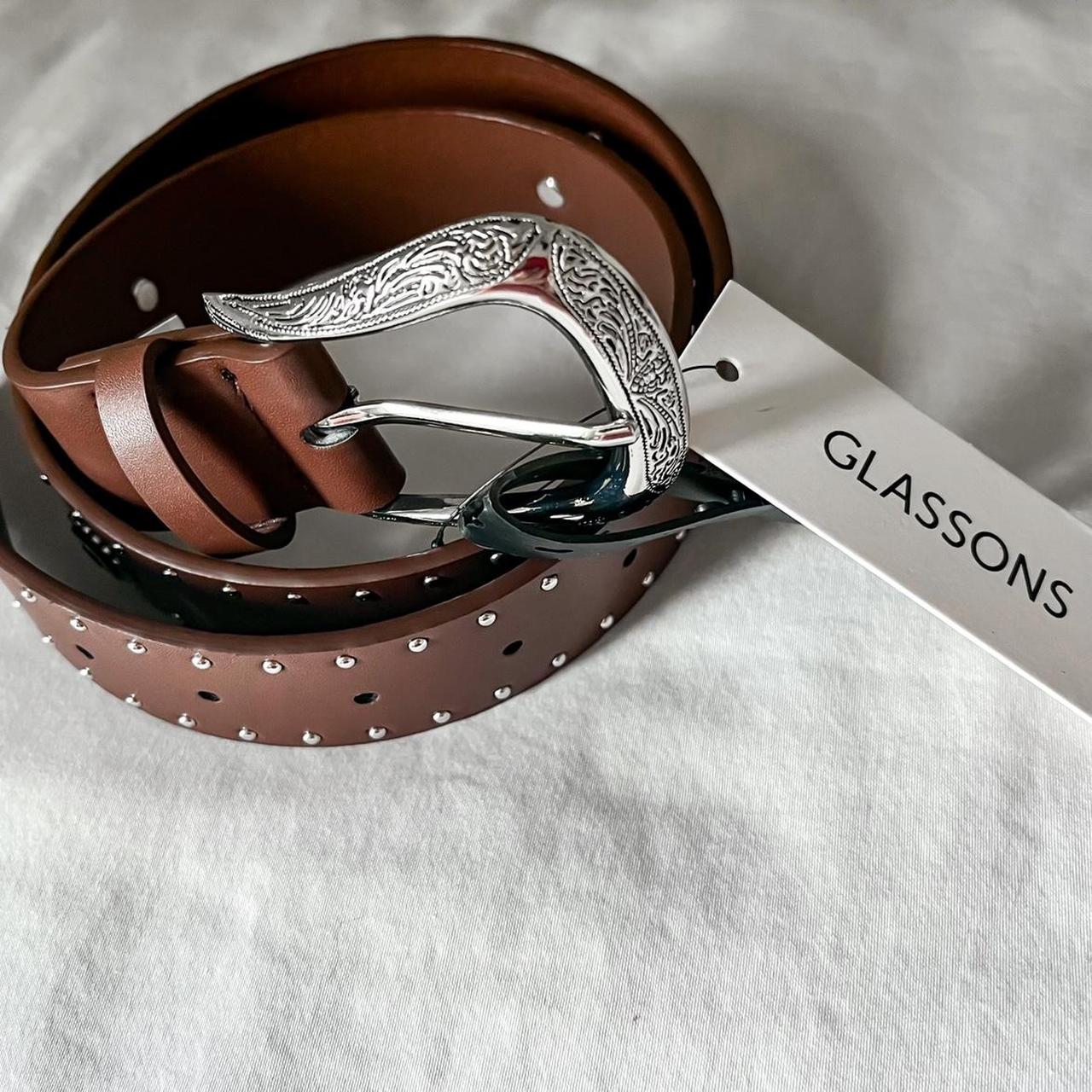 Glassons Women's Brown and Silver Belt Depop