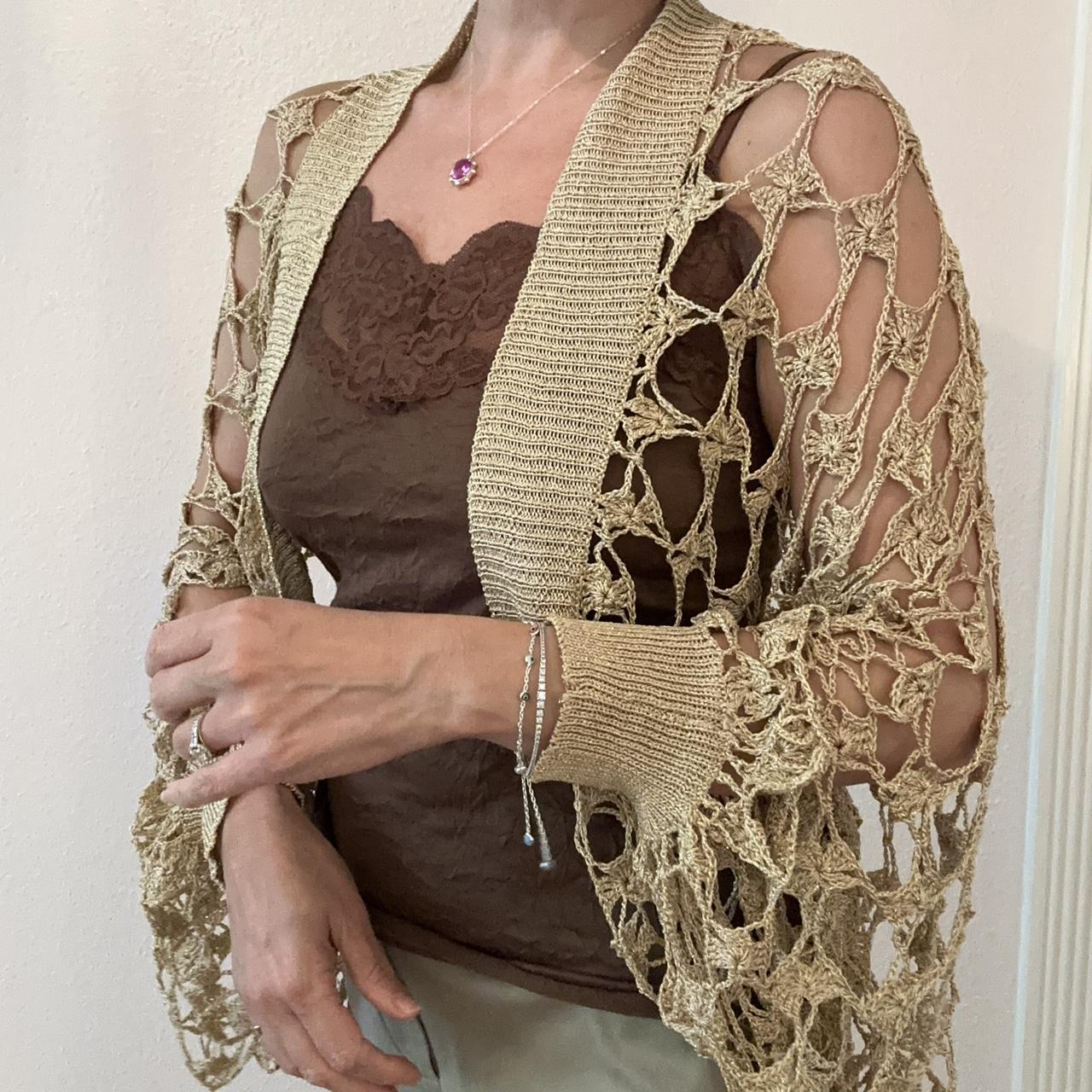 Gold crochet cardigan best sale