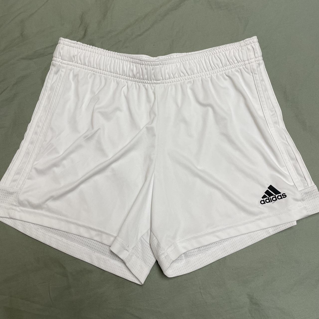 white adidas soccer shorts