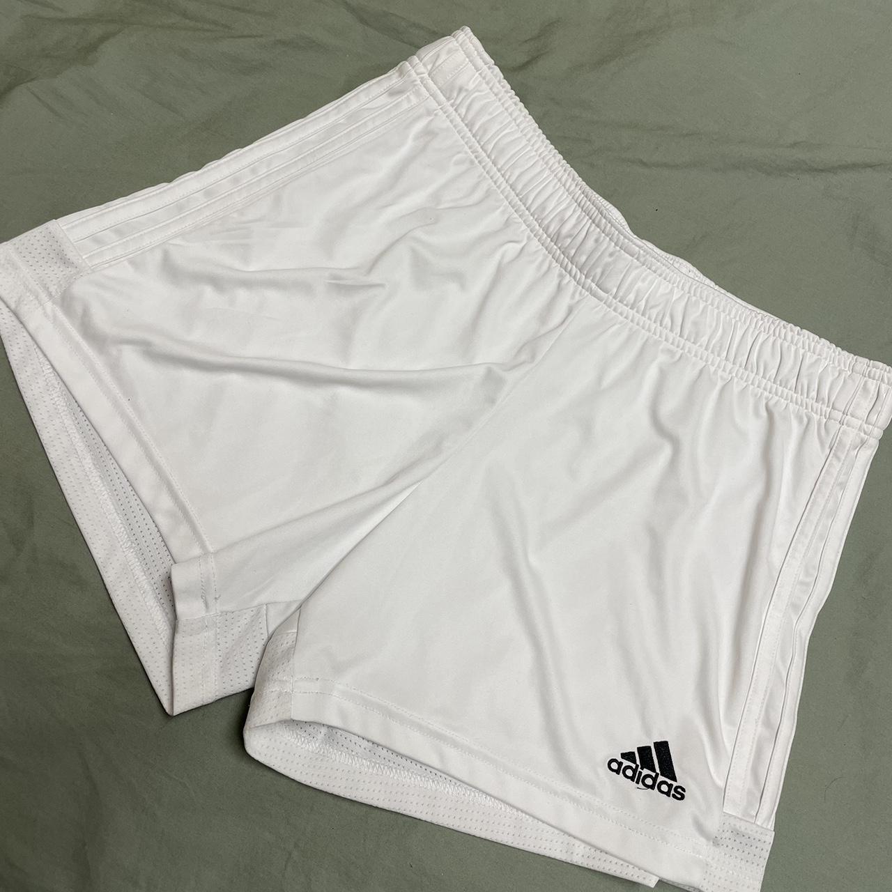 white adidas soccer shorts