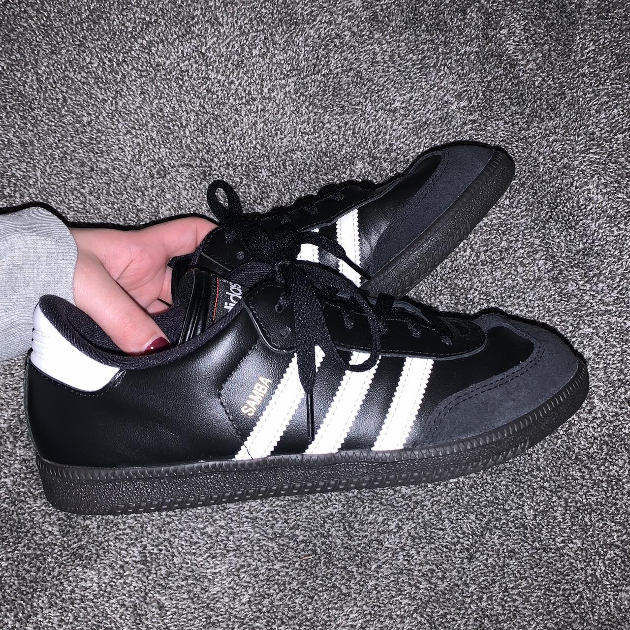 Black Adidas Sambas -soles are like a dark brown... - Depop