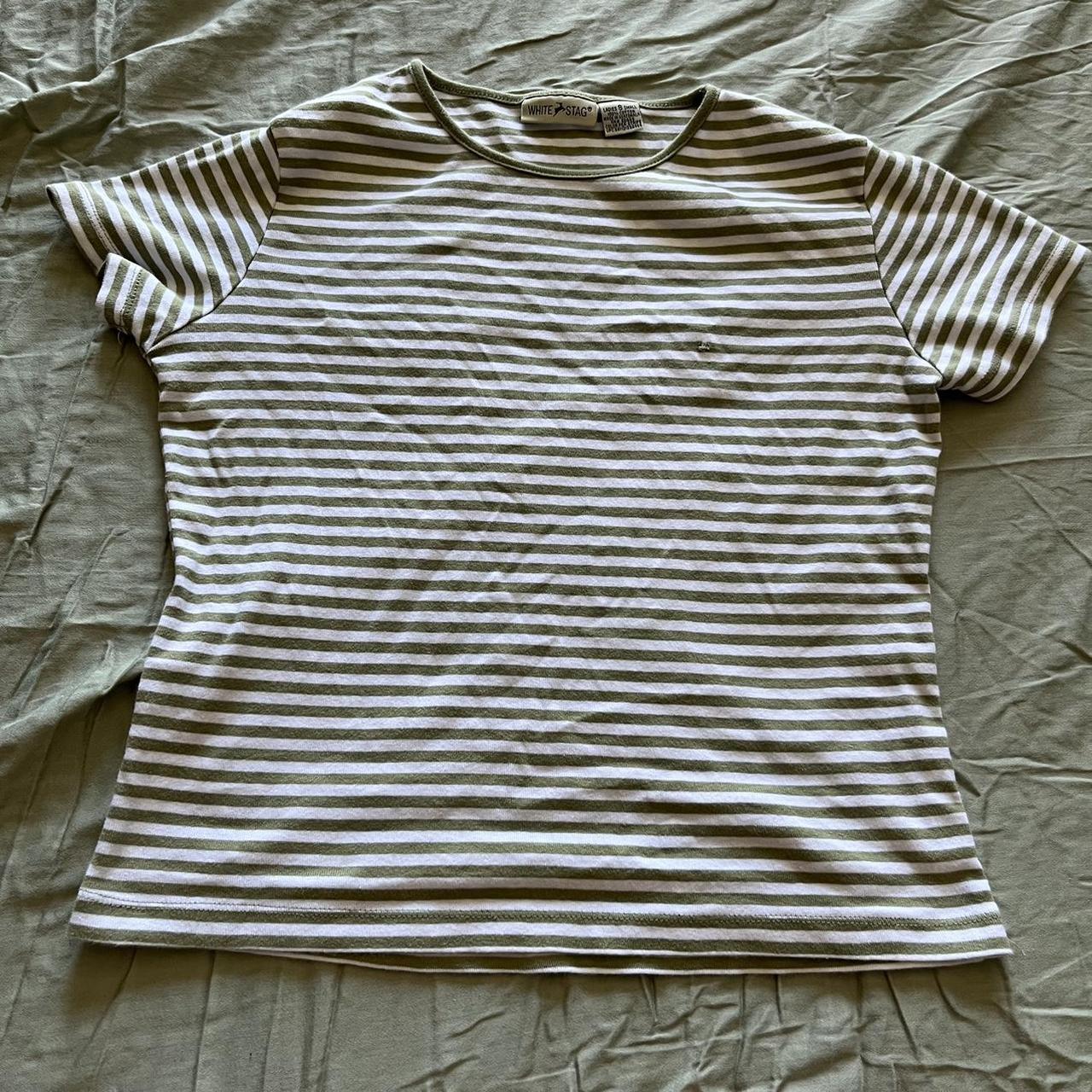 striped baby tee - fits S-M - tiny hole in chest... - Depop