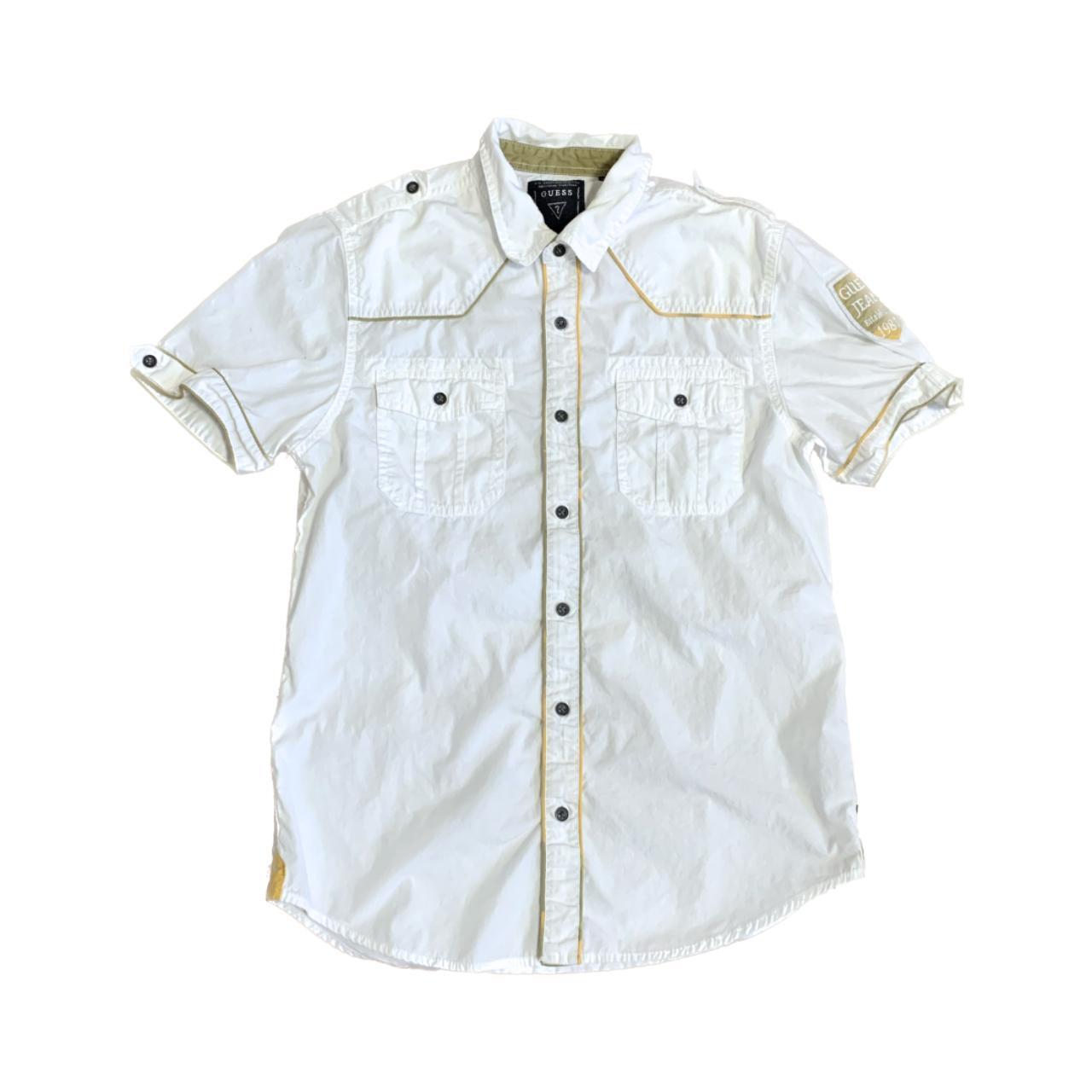 white and gold y2k guess button down shirt,