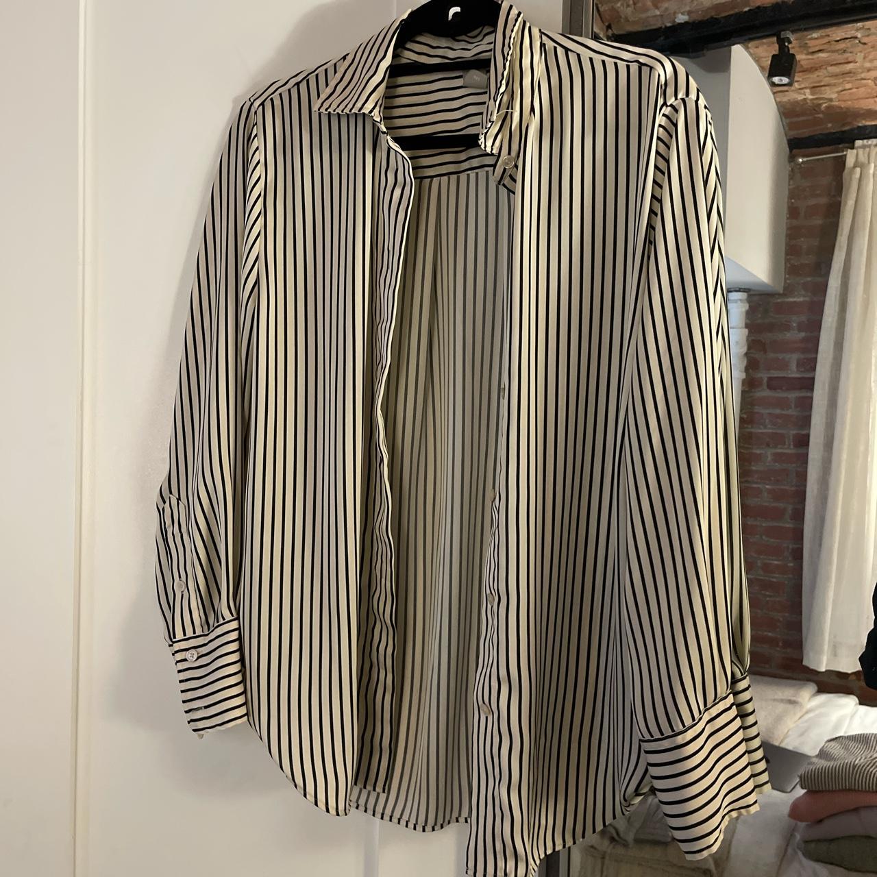 H&M oversized silky stripped button down Barely worn - Depop