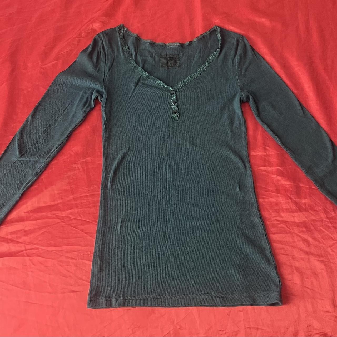 Dark Blue Long Sleeve Top With Laces And Buttons Depop 