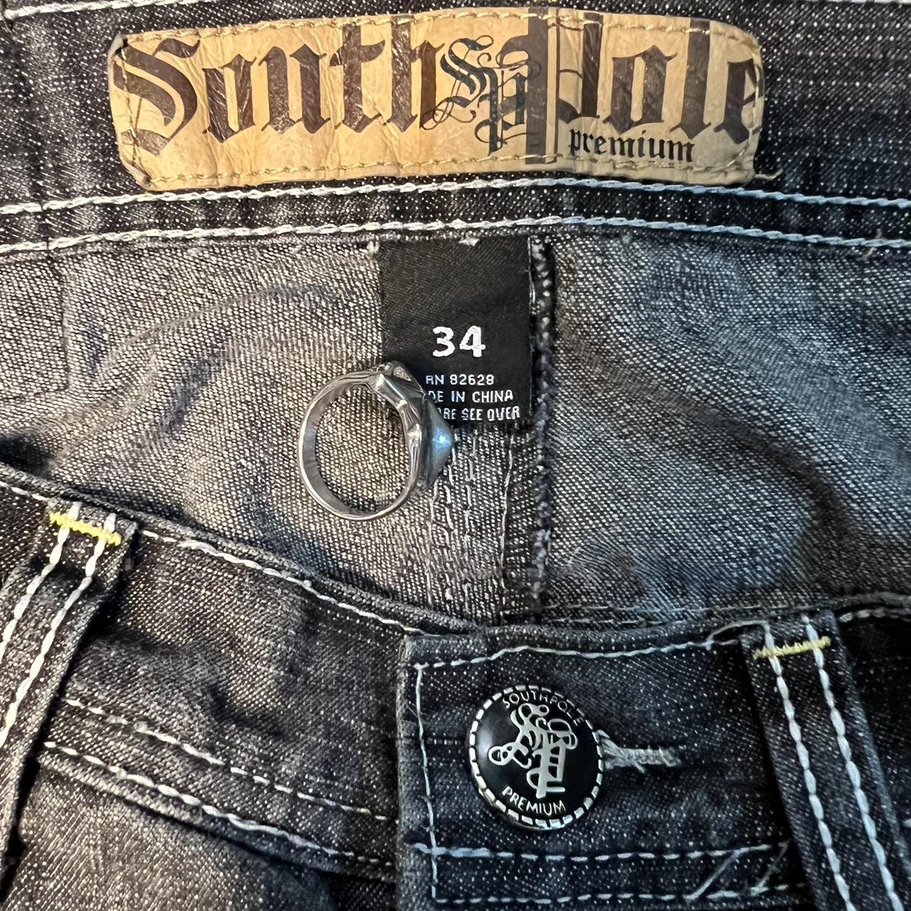 Y2k SouthPole Jeans crazy embroidery on the back... - Depop