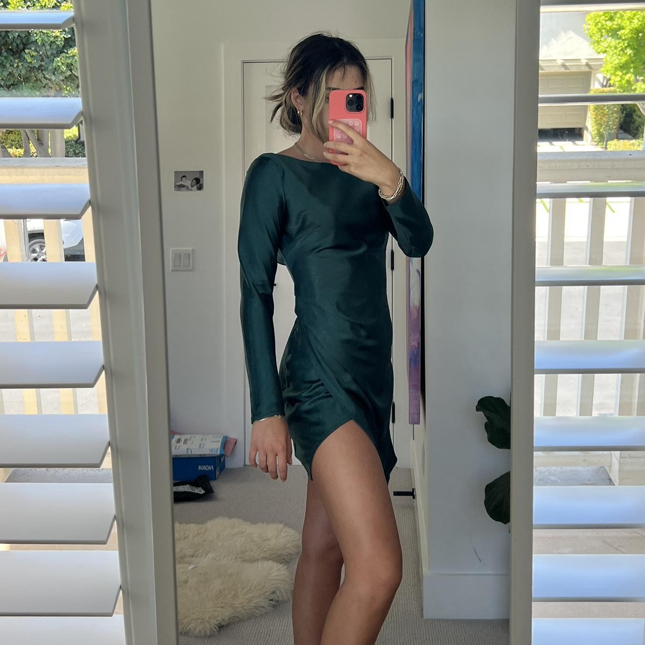 green satin princess polly dress with gorgeous scoop... - Depop