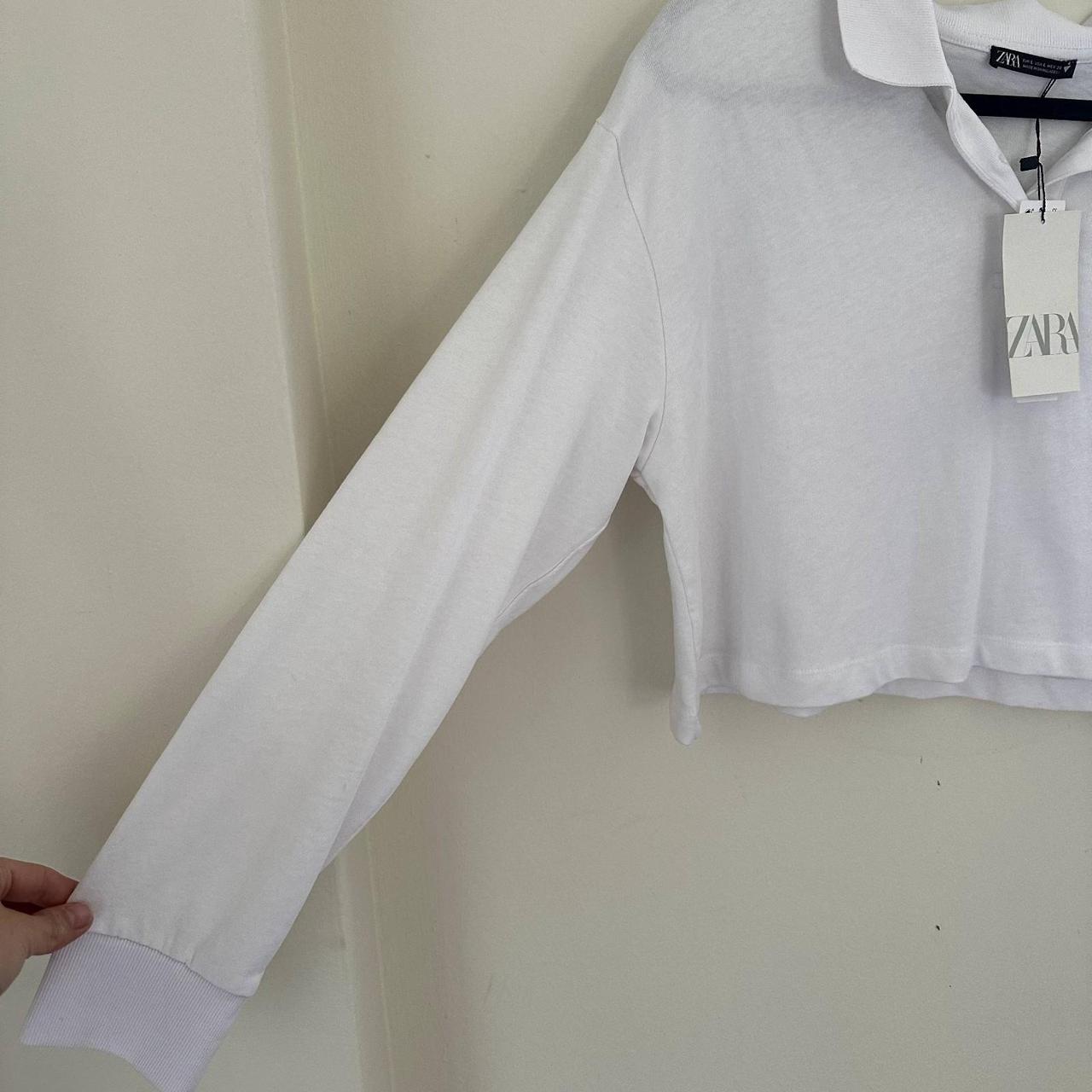 Zara Long sleeve Polo Crop Top in White,