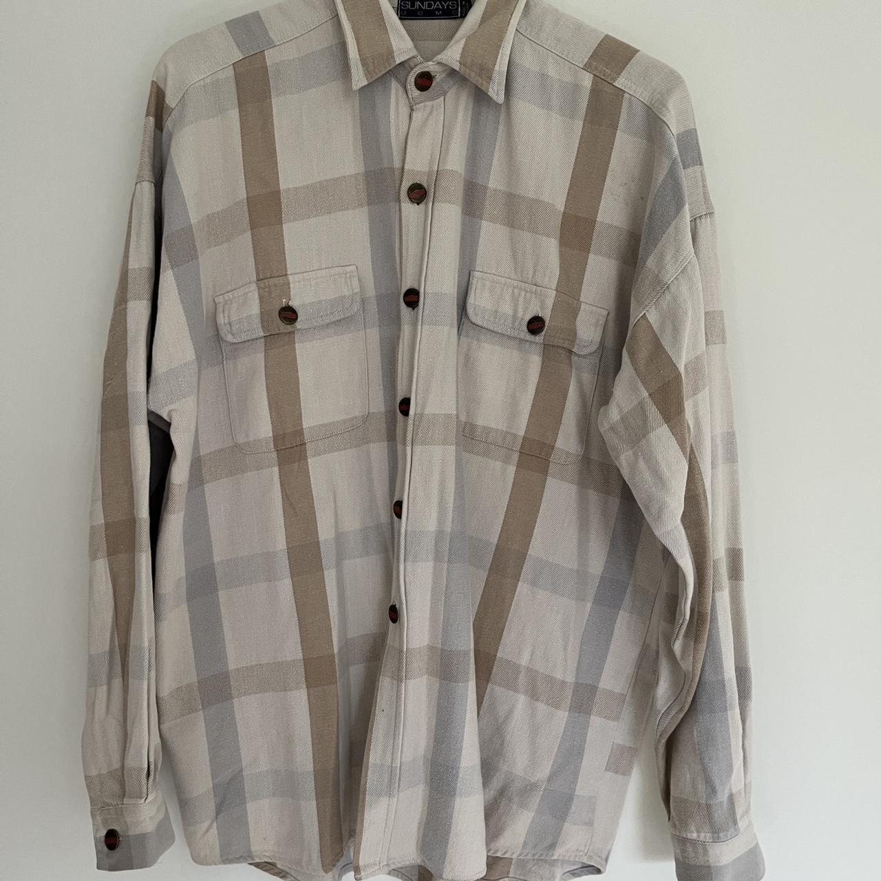 Vintage heavy weight button dow check shirt in... - Depop